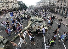 Destroyed Russian tanks on display in Kyiv