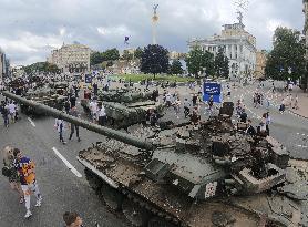 Destroyed Russian tanks on display in Kyiv