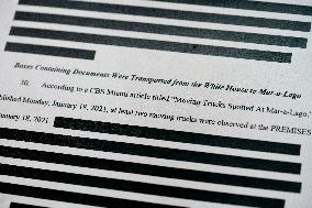 U.S.-WASHINGTON, D.C.-REDACTED VERSION-AFFIDAVIT-SEARCH WARRANT-TRUMP'S MAR-A-LAGO ESTATE-RELEASED