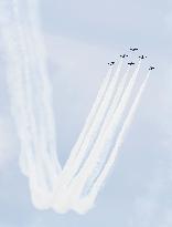 Blue Impulse aerobatic team flies in northeastern Japan