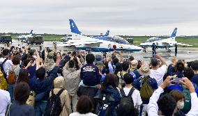 Blue Impulse aerobatic team flies in northeastern Japan