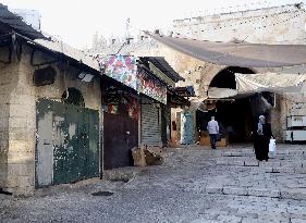 Closed shops in the Old City of Jerusalem