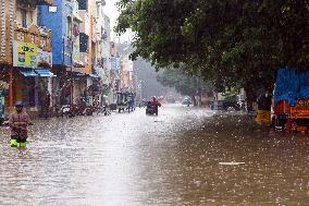 INDIA-CHENNAI-RAINFALL-WATERLOGGED STREET