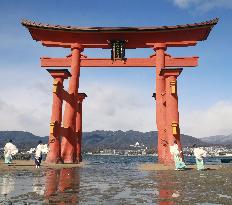 Repair work completed at Itsukushima Shrine gate
