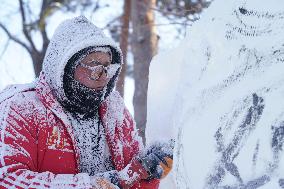 CHINA-HEILONGJIANG-HARBIN-ICE SCULPTURE-COLLEGE STUDENTS-COMPETITION (CN)