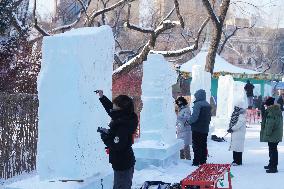 CHINA-HEILONGJIANG-HARBIN-ICE SCULPTURE-COLLEGE STUDENTS-COMPETITION (CN)