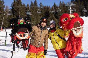 SLOVENIA-KRVAVEC-LION DANCE ON SNOWBOARD