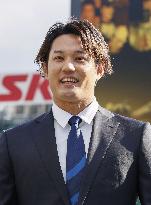 Athletics pitcher Fujinami meets press at Koshien Stadium