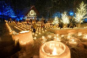 Local-made snow lanterns in Sapporo