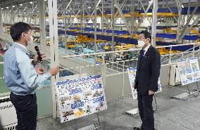 Japan PM inspects factory in Ishikawa Pref.