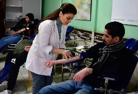 SYRIA-DAMASCUS-BLOOD DONATION-EARTHQUAKE