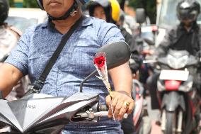 INDONESIA-SUKOHARJO-VALENTINE'S DAY-ROAD SAFETY CAMPAIGN