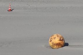 Unidentified metal sphere on Japan beach