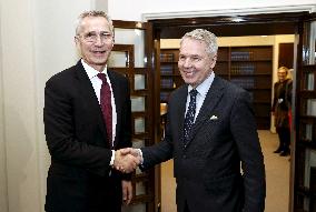 NATO Secretary General Jens Stoltenberg and Finnish Foreign Minister Pekka Haavisto meeting in Helsinki