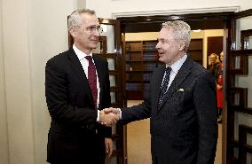 NATO Secretary General Jens Stoltenberg and Finnish Foreign Minister Pekka Haavisto meeting in Helsinki