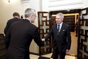 NATO Secretary General Jens Stoltenberg and Finnish Foreign Minister Pekka Haavisto meeting in Helsinki