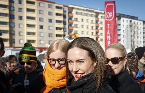 Finnish PM, SDP chairperson Sanna Marin campaigning in Tampere