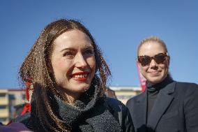 Finnish PM, SDP chairperson Sanna Marin campaigning in Tampere