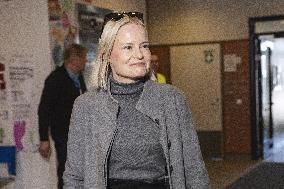 Chairperson of The Finns Party Riikka Purra voting during parliamentary elections