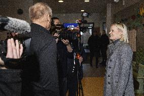 Chairperson of The Finns Party Riikka Purra voting during parliamentary elections