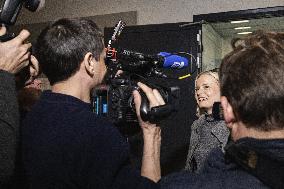 Chairperson of The Finns Party Riikka Purra voting during parliamentary elections