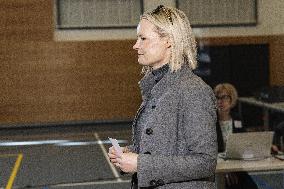 Chairperson of The Finns Party Riikka Purra voting during parliamentary elections