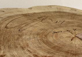 Baseball: Ohtani signed tree trunk