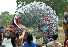 THAILAND-AYUTTHAYA-SONGKRAN FESTIVAL-ELEPHANTS