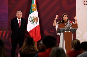 President Of Mexico At Press Conference At National Palace