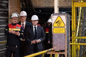 President Macron visiting the Aluminium Dunkerque factory