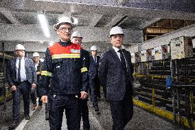 President Macron visiting the Aluminium Dunkerque factory