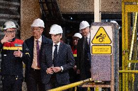 President Macron visiting the Aluminium Dunkerque factory
