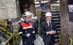 President Macron visiting the Aluminium Dunkerque factory