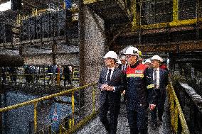 President Macron visiting the Aluminium Dunkerque factory