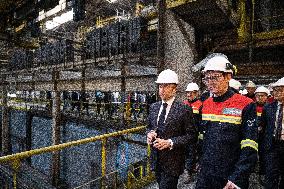 President Macron visiting the Aluminium Dunkerque factory