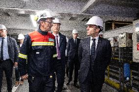 President Macron visiting the Aluminium Dunkerque factory