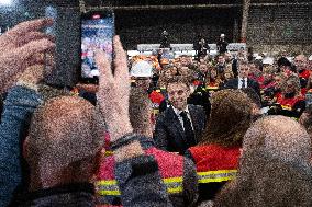 President Macron visiting the Aluminium Dunkerque factory