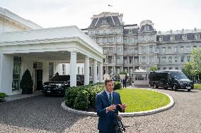 President Pedro Sanchez Perez-Castejon of the Government of Spain speaks to reporters after meeting with President Joe Biden