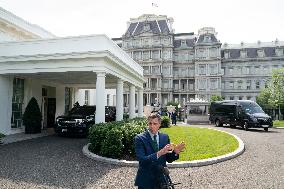 President Pedro Sanchez Perez-Castejon of the Government of Spain speaks to reporters after meeting with President Joe Biden