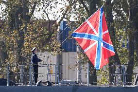 Russian flag raised on corvette Mercury in Baltiysk