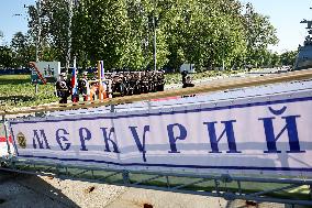 Russian flag raised on corvette Mercury in Baltiysk