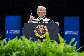 US President Joe Biden delivers the Howard University Commencement Address