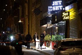 Shooting In Paris Street In Front Of Jet Set Restaurant near Champs Elysee Avenue