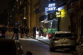 Shooting In Paris Street In Front Of Jet Set Restaurant near Champs Elysee Avenue