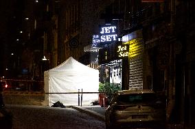 Shooting In Paris Street In Front Of Jet Set Restaurant near Champs Elysee Avenue