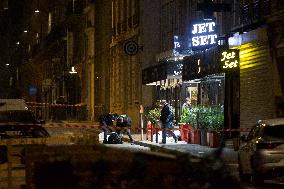 Shooting In Paris Street In Front Of Jet Set Restaurant near Champs Elysee Avenue