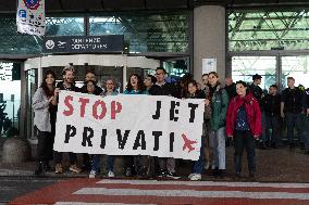 Protest Against The Continued Use Of Private Jets In Turin Caselle Airport