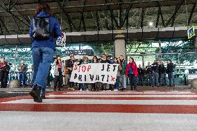 Protest Against The Continued Use Of Private Jets In Turin Caselle Airport