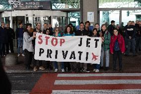 Protest Against The Continued Use Of Private Jets In Turin Caselle Airport