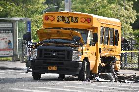 Multiple People Injured; Several In Critical Condition After School Bus Crash In The Bronx, New York